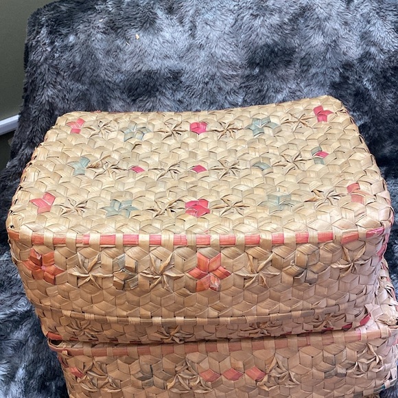 2 Handwoven Natural and Pink Storage Baskets - Picture 8 of 16